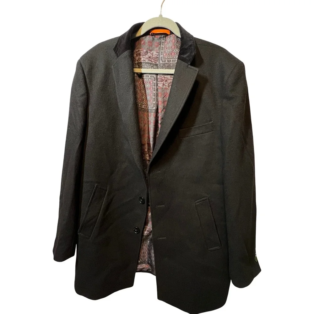 Tallia Mens Black Wool‎ Blend Blazer Sport Coat Jacket Size L